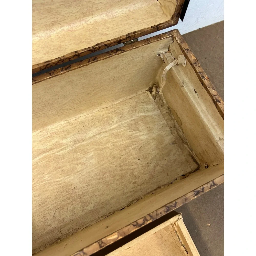 Antique Dollhouse Steamer Trunk w Tray Miniature Wood Slat Chest Vintage Box Old